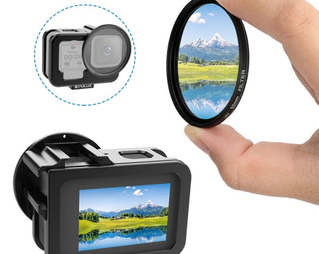 For GoPro HERO13 Black /12 Black /11 Black /10 Black /9 Black PULUZ Thin Housing Shell CNC Aluminum Alloy Protective Cage with Insurance Frame & 52mm UV Lens, For GoPro HERO9 Black Thin