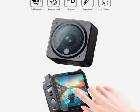 PULUZ 3 in 1 Lens + Front and Back LCD Display 9H 2.5D Tempered Glass Film for DJI Action 2