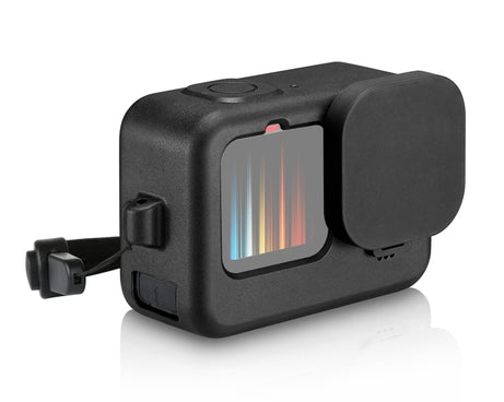 PULUZ for GoPro HERO12 Black /11 Black /10 Black /9 Black Silicone Protective Case + POM Side Interface Cover with Wrist Strap & Lens Cover, For GoPro HERO12 Black Silicone Case + Side Cover