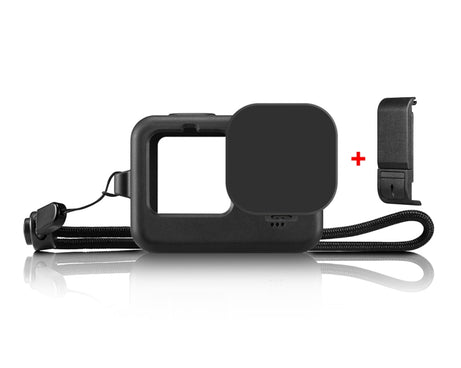 PULUZ for GoPro HERO12 Black /11 Black /10 Black /9 Black Silicone Protective Case + POM Side Interface Cover with Wrist Strap & Lens Cover, For GoPro HERO12 Black Silicone Case + Side Cover