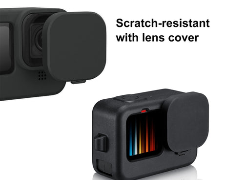PULUZ for GoPro HERO12 Black /11 Black /10 Black /9 Black Silicone Protective Case + POM Side Interface Cover with Wrist Strap & Lens Cover, For GoPro HERO12 Black Silicone Case + Side Cover