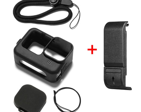 PULUZ for GoPro HERO12 Black /11 Black /10 Black /9 Black Silicone Protective Case + POM Side Interface Cover with Wrist Strap & Lens Cover, For GoPro HERO12 Black Silicone Case + Side Cover