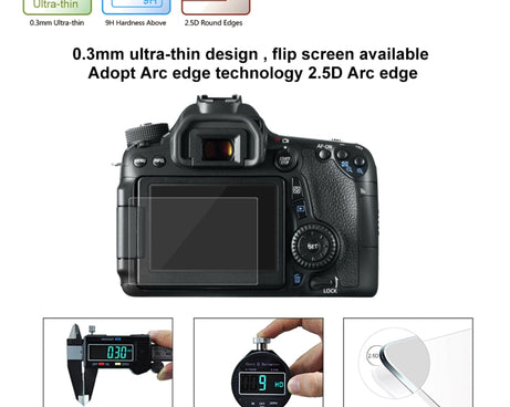 PULUZ 2.5D 9H Tempered Glass Film for Canon 650D, Compatible with 90D / 80D / 70D / 77D(9000D) / 800D(X9I) / 700D(X7I) / 750D(X8I) / 760D(8000D) / XC10 / XC15 / 7D2, Pentax Q1 / K-S1 /Q10 / Q7, Panasonic ZS35, Nikon V1, For Canon 650D