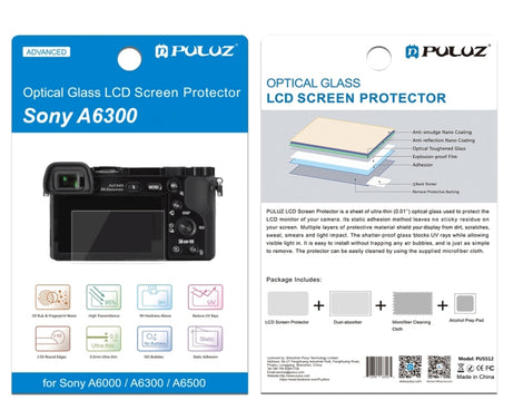 PULUZ 2.5D 9H Tempered Glass Film for Sony A6000, Compatible with Sony A6500 / A5100 / 6100 / A6600 / A5000 / A6400 / A6300 / A3000 / NEX-7/ NEX-6 / NEX-5N / NEX-3N / NEX5C / NEX-C3 / NEX-5T / H400, Panasonic W850K, Olympus TG850 / TG860 / TG870 PM2 / ...