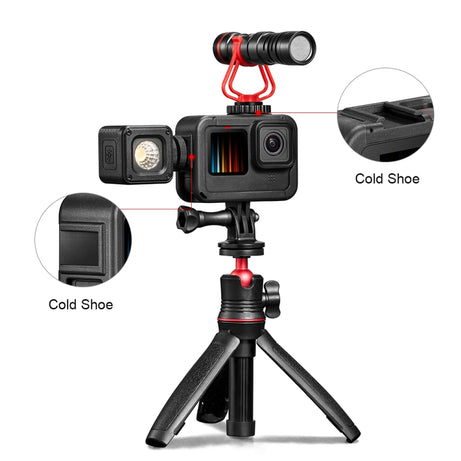 PULUZ Chargeable PA Frame Mount Cage with Cold Shoe Base Slot for GoPro HERO13 Black /12 Black /11 Black /11 Black Mini /10 Black /9 Black, Chargeable PA Frame Mount