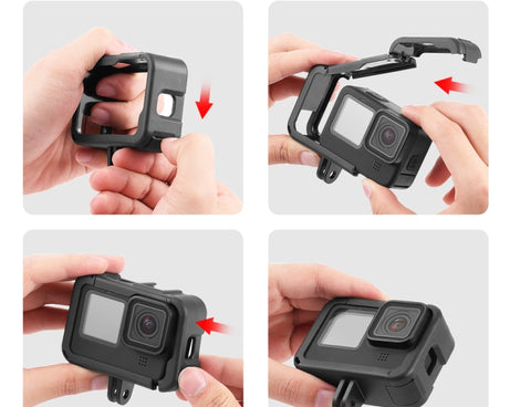 PULUZ Chargeable PA Frame Mount Cage with Cold Shoe Base Slot for GoPro HERO13 Black /12 Black /11 Black /11 Black Mini /10 Black /9 Black, Chargeable PA Frame Mount