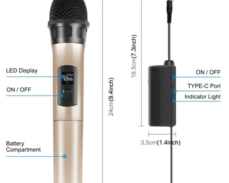 PULUZ UHF Wireless Dynamic Microphone with LED Display, UHF