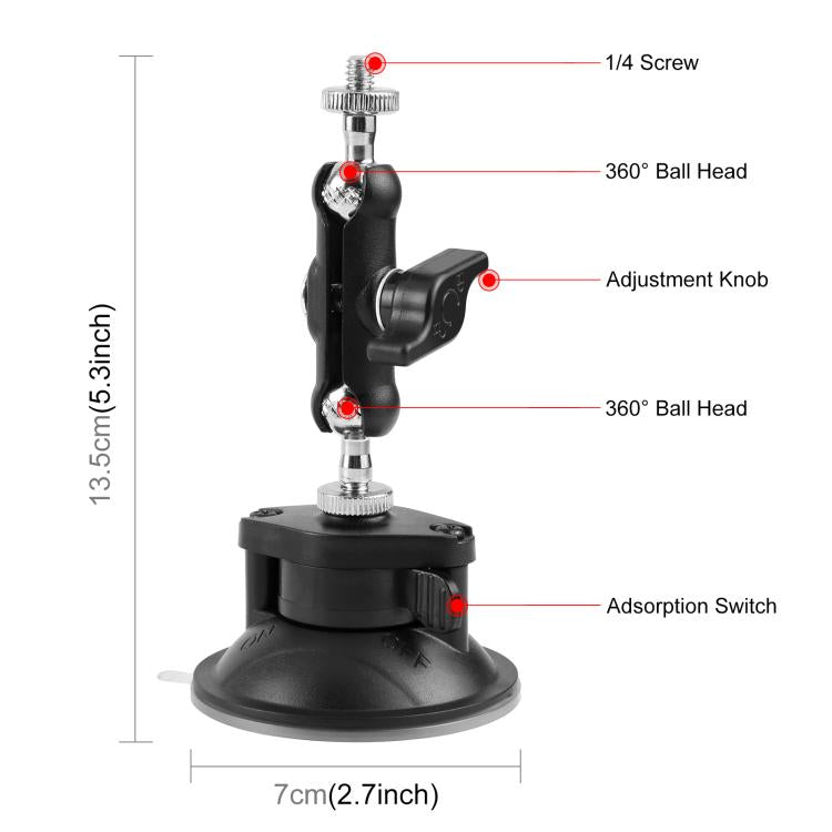 PULUZ Upgraded 1/4 inch Magic Arm Suction Cup Mount, Upgraded 1/4 inch Suction Cup Mount