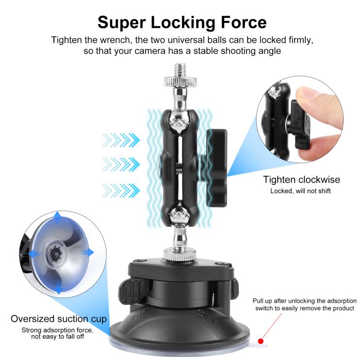 PULUZ Upgraded 1/4 inch Magic Arm Suction Cup Mount