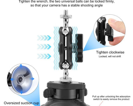 PULUZ Upgraded 1/4 inch Magic Arm Suction Cup Mount, Upgraded 1/4 inch Suction Cup Mount