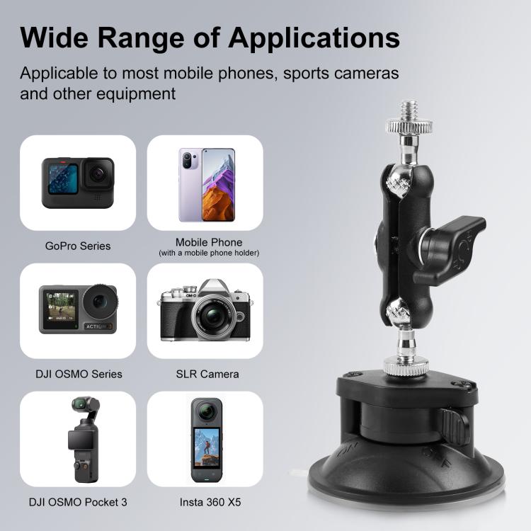 PULUZ Upgraded 1/4 inch Magic Arm Suction Cup Mount, Upgraded 1/4 inch Suction Cup Mount