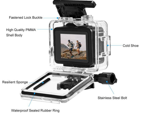 For GoPro HERO 4K 2024 PULUZ 60m / 196ft Waterproof Housing Protective Case with Buckle Basic Mount & Screw, Waterproof Case