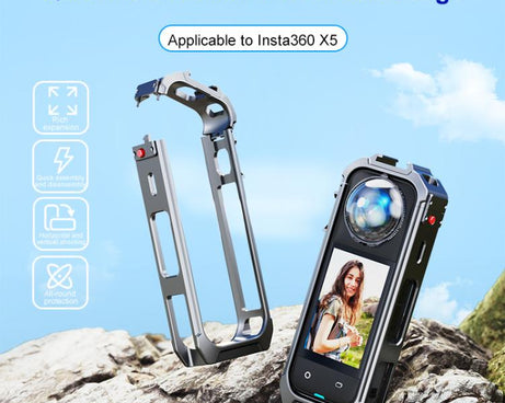 For Insta360 X5 PULUZ Aluminum Alloy Protective Cage Rig Expand Cold Shoe Housing Frame, Protective Cage