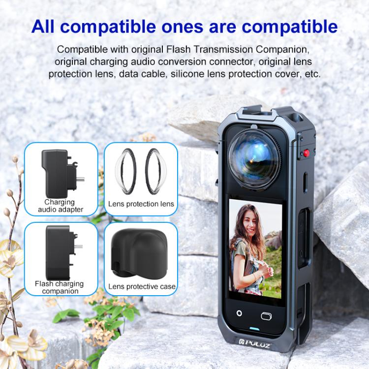 For Insta360 X5 PULUZ Aluminum Alloy Protective Cage Rig Expand Cold Shoe Housing Frame, Protective Cage