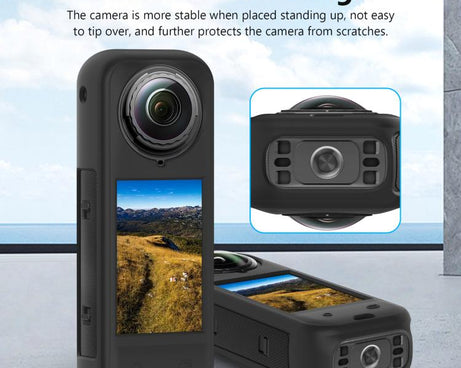 For Insta360 X5 PULUZ Silicone Protective Case with Lens Cover, Case with Lens Cover (Black)