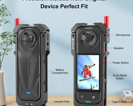 For Insta360 X5 PULUZ Metal Protective Cage Rig Housing Frame with Lens Cover, Metal Protective Cage