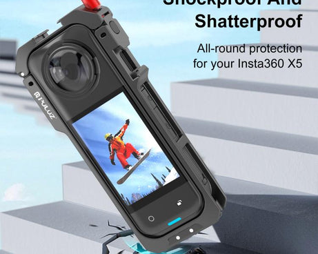 For Insta360 X5 PULUZ Metal Protective Cage Rig Housing Frame with Lens Cover, Metal Protective Cage