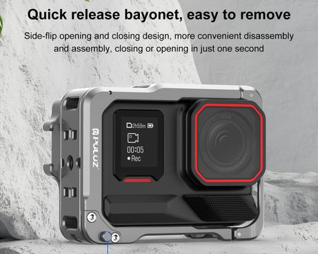 For Insta360 Ace Pro 2 PULUZ Aluminum Alloy Protective Cage Rig Dual Cold Shoe Housing Frame