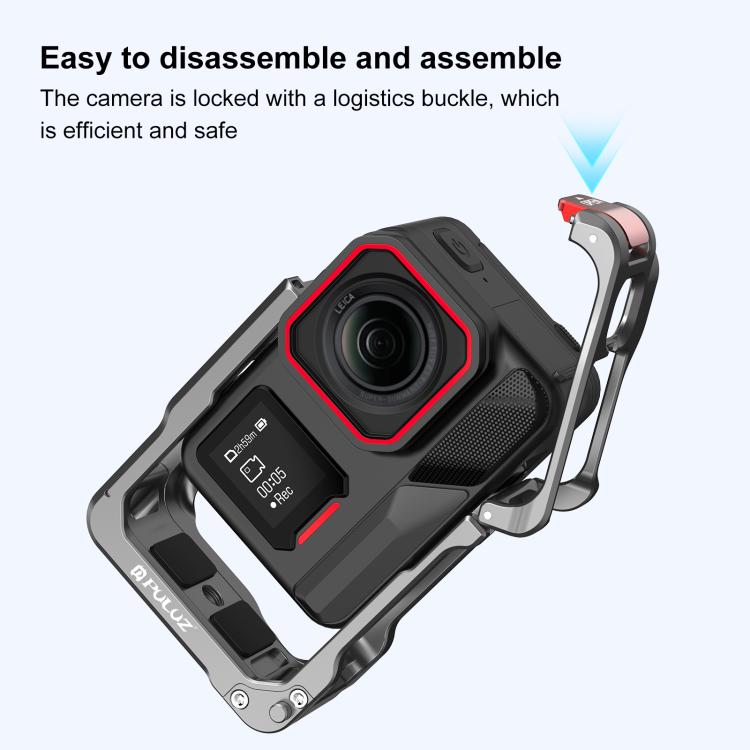 For Insta360 Ace Pro 2 PULUZ Aluminum Alloy Protective Cage Rig Dual Cold Shoe Housing Frame