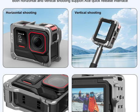 For Insta360 Ace Pro 2 PULUZ Aluminum Alloy Protective Cage Rig Dual Cold Shoe Housing Frame