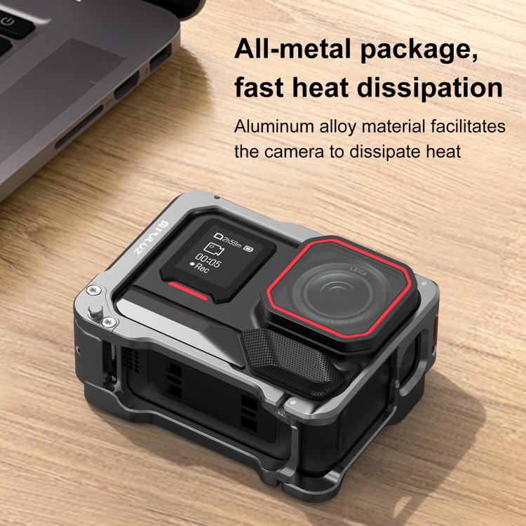 For Insta360 Ace Pro 2 PULUZ Aluminum Alloy Protective Cage Rig Dual Cold Shoe Housing Frame