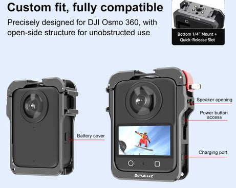 For DJI Osmo 360 PULUZ Aluminum Alloy Protective Cage Expansion Frame with Lens Cover, Protective Cage
