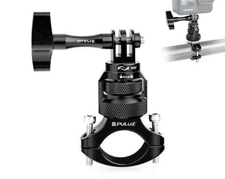 PULUZ 360 Degree Rotation MotorBike Aluminum Mount Handlebar Adapter with Screw for GoPro, Insta360, DJI and Other Action Cameras