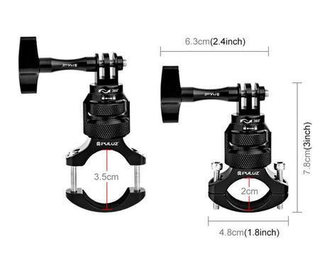 PULUZ 360 Degree Rotation MotorBike Aluminum Mount Handlebar Adapter with Screw for GoPro, Insta360, DJI and Other Action Cameras