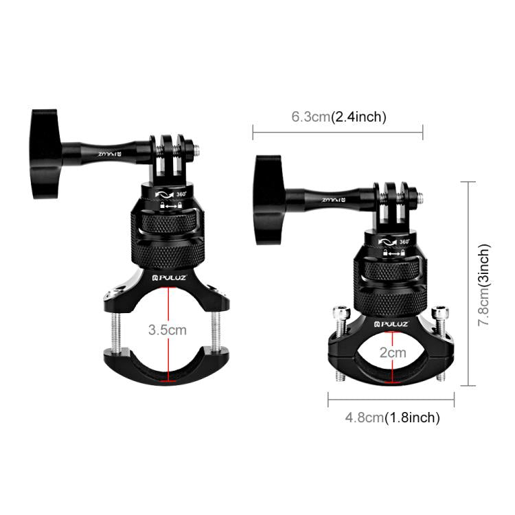 PULUZ 360 Degree Rotation MotorBike Aluminum Mount Handlebar Adapter with Screw for GoPro, Insta360, DJI and Other Action Cameras