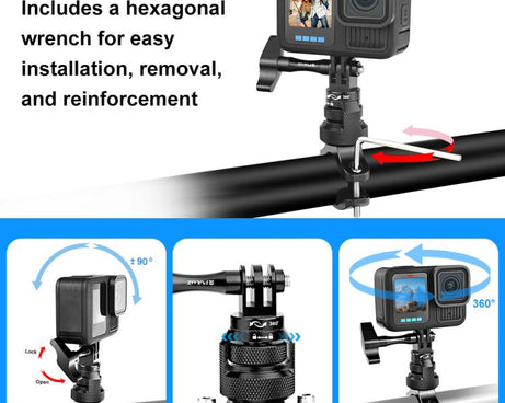 PULUZ 360 Degree Rotation MotorBike Aluminum Mount Handlebar Adapter with Screw for GoPro, Insta360, DJI and Other Action Cameras