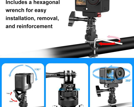 PULUZ 360 Degree Rotation MotorBike Aluminum Mount Handlebar Adapter with Screw for GoPro, Insta360, DJI and Other Action Cameras, Handlebar Adapter Mount 3