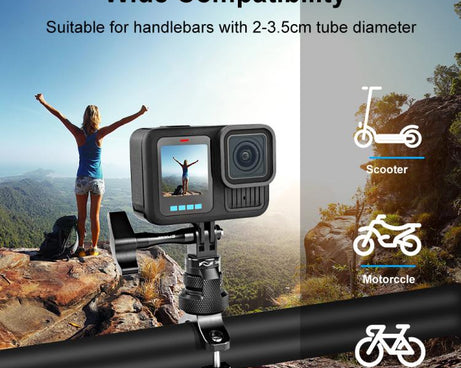 PULUZ 360 Degree Rotation MotorBike Aluminum Mount Handlebar Adapter with Screw for GoPro, Insta360, DJI and Other Action Cameras