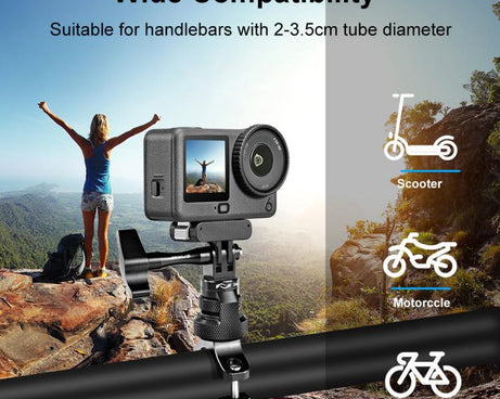 PULUZ 360 Degree Rotation MotorBike Aluminum Mount Handlebar Adapter with Screw for GoPro, Insta360, DJI and Other Action Cameras, Handlebar Adapter Mount 3