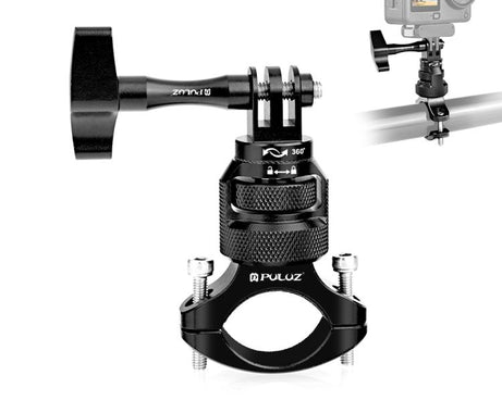 PULUZ 360 Degree Rotation MotorBike Aluminum Mount Handlebar Adapter with Screw for GoPro, Insta360, DJI and Other Action Cameras, Handlebar Adapter Mount 3