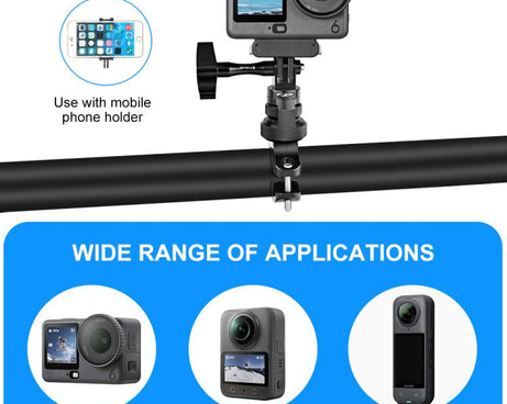 PULUZ 360 Degree Rotation MotorBike Aluminum Mount Handlebar Adapter with Screw for GoPro, Insta360, DJI and Other Action Cameras, Handlebar Adapter Mount 3