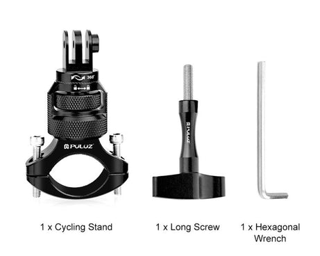 PULUZ 360 Degree Rotation MotorBike Aluminum Mount Handlebar Adapter with Screw for GoPro, Insta360, DJI and Other Action Cameras