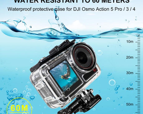 For DJI Osmo Action 5 Pro / 3 / 4 PULUZ 60m Underwater Waterproof Housing Diving Case with Cold Shoe & Buckle Basic Mount & Screw, For DJI Osmo Action 3 / 4 Waterproof Case