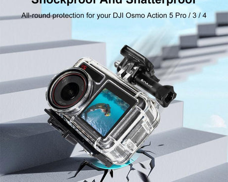 For DJI Osmo Action 5 Pro / 3 / 4 PULUZ 60m Underwater Waterproof Housing Diving Case with Cold Shoe & Buckle Basic Mount & Screw, For DJI Osmo Action 3 / 4 Waterproof Case