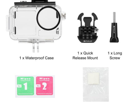 For DJI Osmo Action 5 Pro / 3 / 4 PULUZ 60m Underwater Waterproof Housing Diving Case with Cold Shoe & Buckle Basic Mount & Screw, For DJI Osmo Action 3 / 4 Waterproof Case