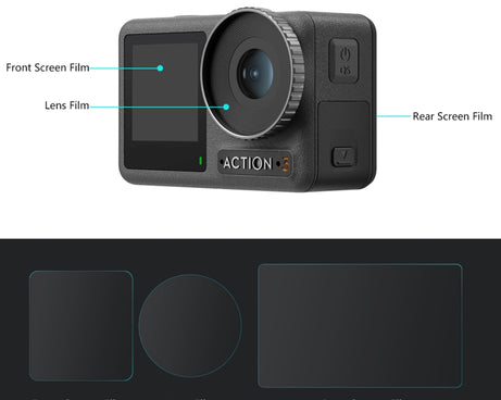 For DJI Osmo Action 3  PULUZ 3-in-1 Lens Front and Back Screen Tempered Glass Explosion-proof Film