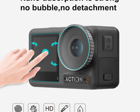 For DJI Osmo Action 3  PULUZ 3-in-1 Lens Front and Back Screen Tempered Glass Explosion-proof Film