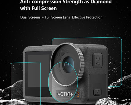 For DJI Osmo Action 3  PULUZ 3-in-1 Lens Front and Back Screen Tempered Glass Explosion-proof Film