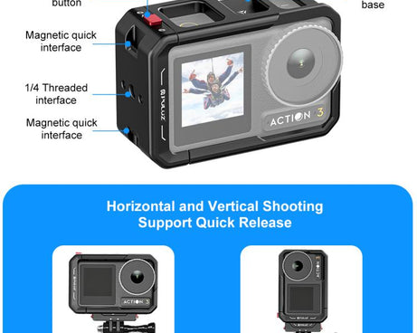 For DJI Osmo Action 5 Pro / 4 / 3 PULUZ All-inclusive Aluminum Alloy Cage Expansion Adapter Frame with Lens Cover