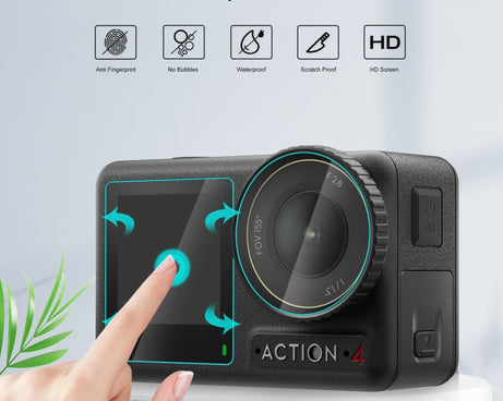 For DJI Osmo Action 4 PULUZ 3-in-1 Lens Front and Back Screen Tempered Glass Explosion-proof Film