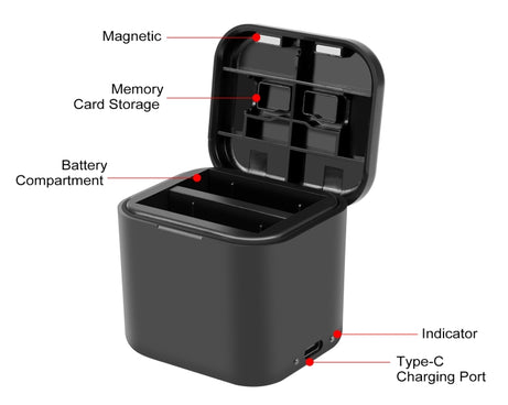 For Insta360 Ace Pro / Ace PULUZ Battery Charging Box Battery & Memory Card Storage Case, Battery Charging Box