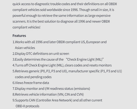 MS309 OBDII / EOBD Fault Coder Reader, MS309