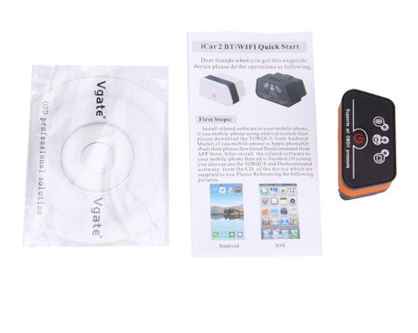 Vgate iCar II Super Mini ELM327 OBDII Bluetooth V3.0 Car Scanner Tool, Support Android OS, Support All OBDII Protocols, Bluetooth V3.0 Black, Bluetooth V3.0 Orange + Black