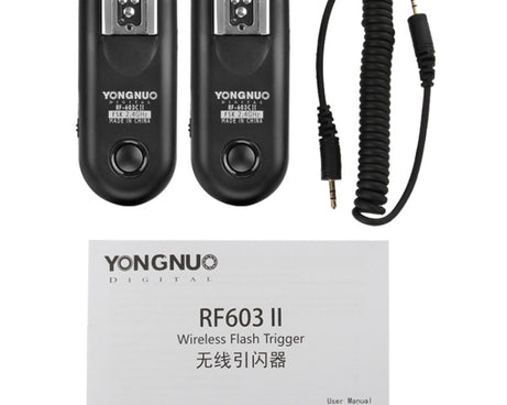 2 PCS YONGNUO RF603C II FSK 2.4GHz Wireless Flash Trigger with C1 Shutter Connecting Cable, RF603C II