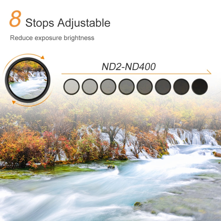 62mm ND Fader Neutral Density Adjustable Variable Filter ND2 to ND400 Filter, 62mm