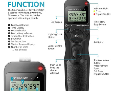 Aputure AP-TR3N LCD Timer Remote Cord for Nikon D5100，D3100, D7000, D5000, D90, AP-TR3N